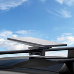 Load image into Gallery viewer, Starlink Mini Roof Rack Mount securely attached to vehicle crossbars, providing stable satellite dish installation for travel and outdoor connectivity.
