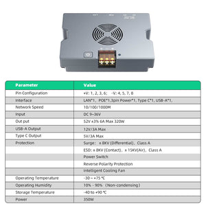 PoE Injector for Starlink Mini | 52V 6A DC Power Supply w/ Splitter & USB Ports