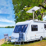 Load image into Gallery viewer, Lakeside RV equipped with Starlink Standard Pipe Adapter – An RV parked by a scenic lake, with a Starlink dish mounted on the roof using the Starlink Standard Pipe Adapter for fast internet during outdoor adventures